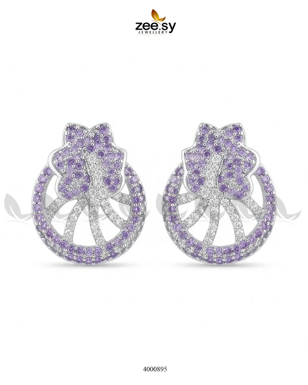 Royal Floral Zircon Earrings - Silver