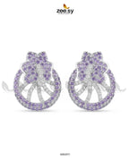 Royal Floral Zircon Earrings - Silver