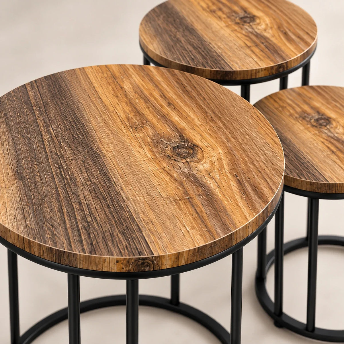 The Timber Trio – Rustic Woodgrain Nesting Tables (Set of 3)