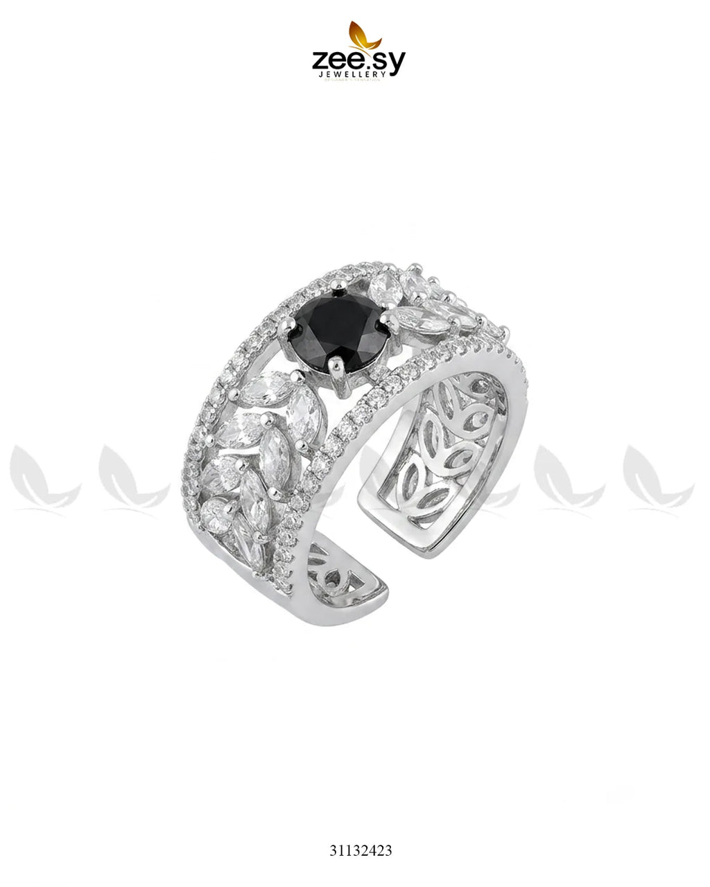 Silver Bloom Leaf Stone Ring