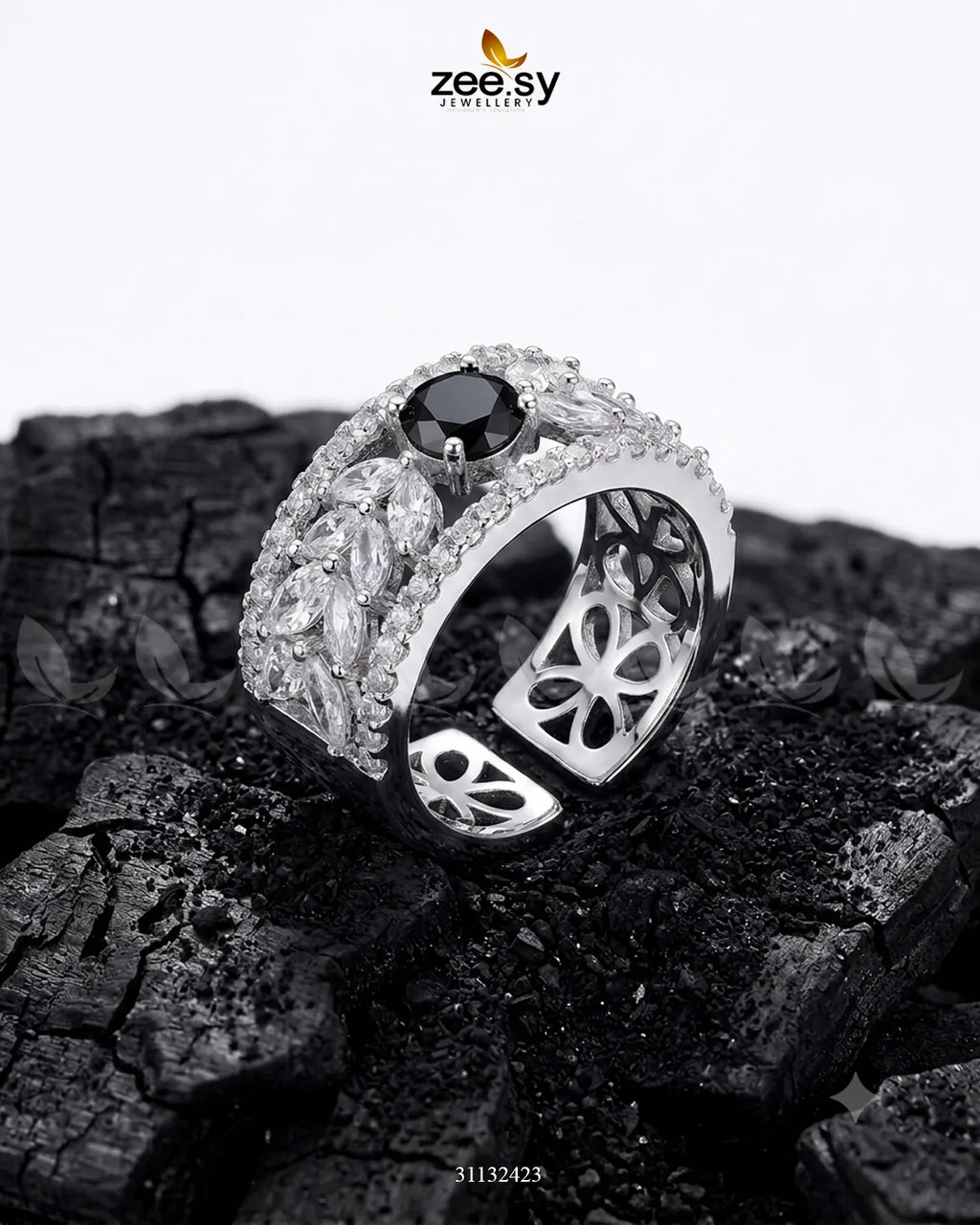 Silver Bloom Leaf Stone Ring