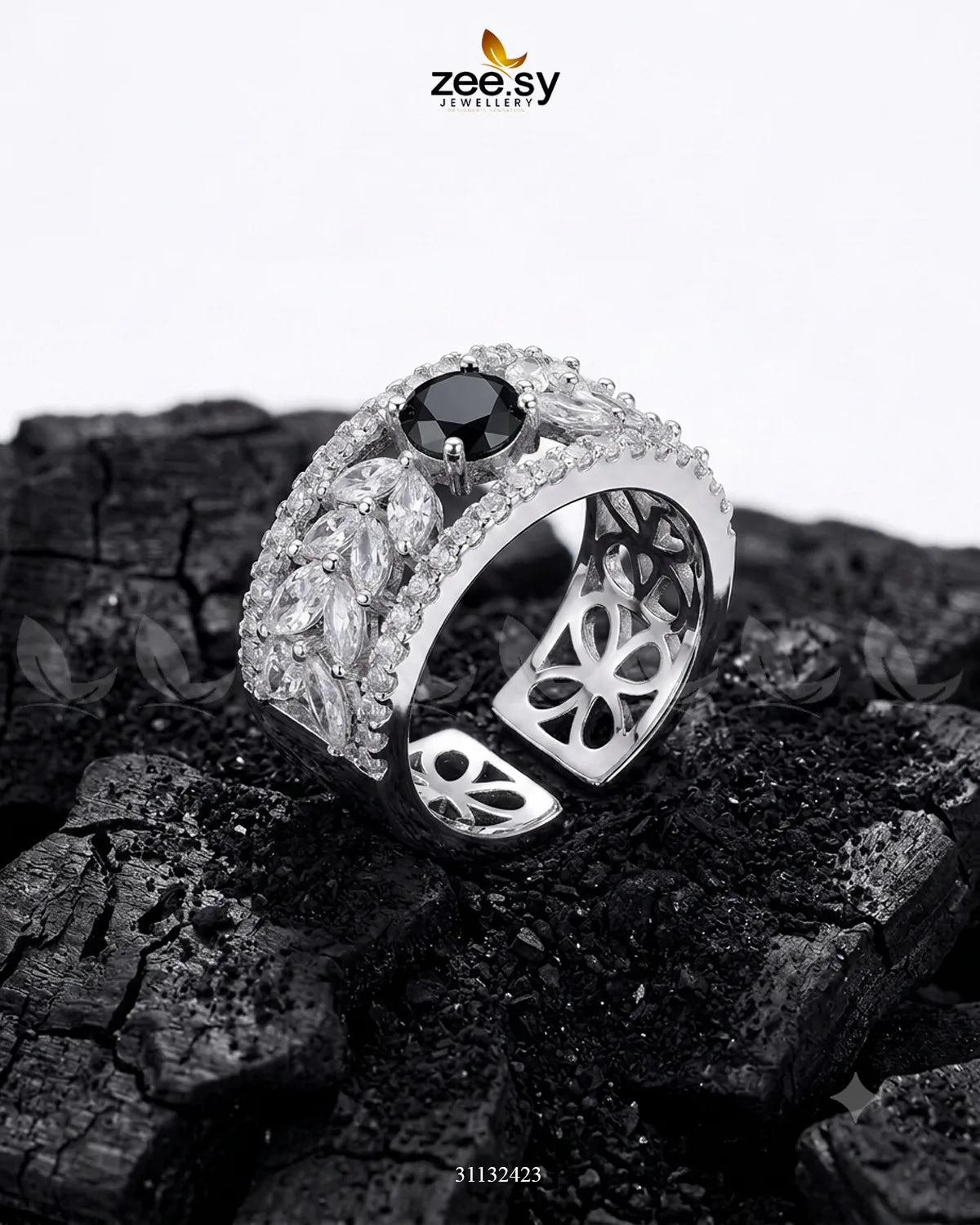 Silver Bloom Leaf Stone Ring