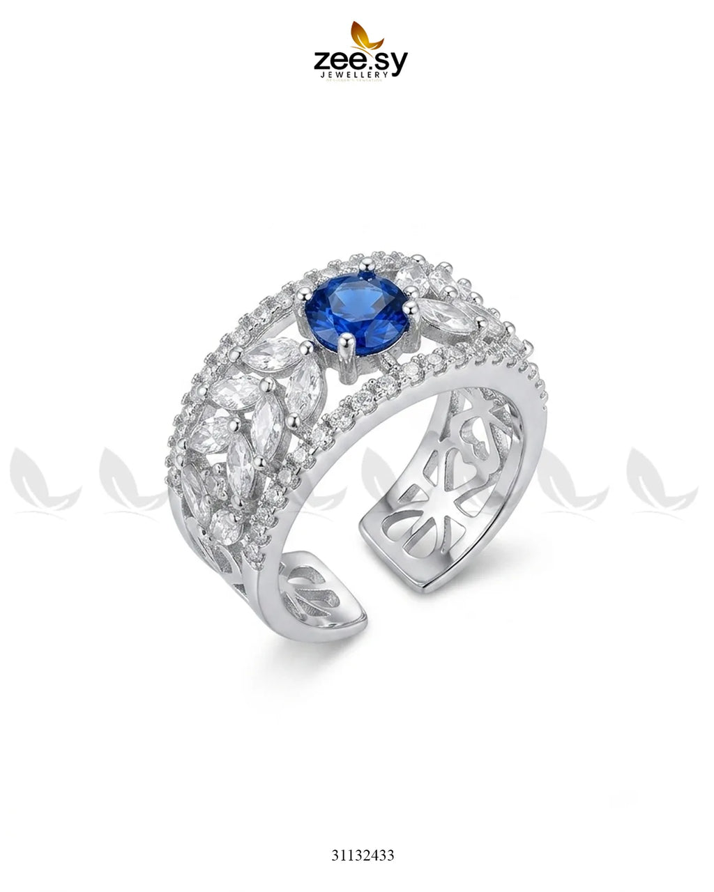 Silver Bloom Leaf Stone Ring