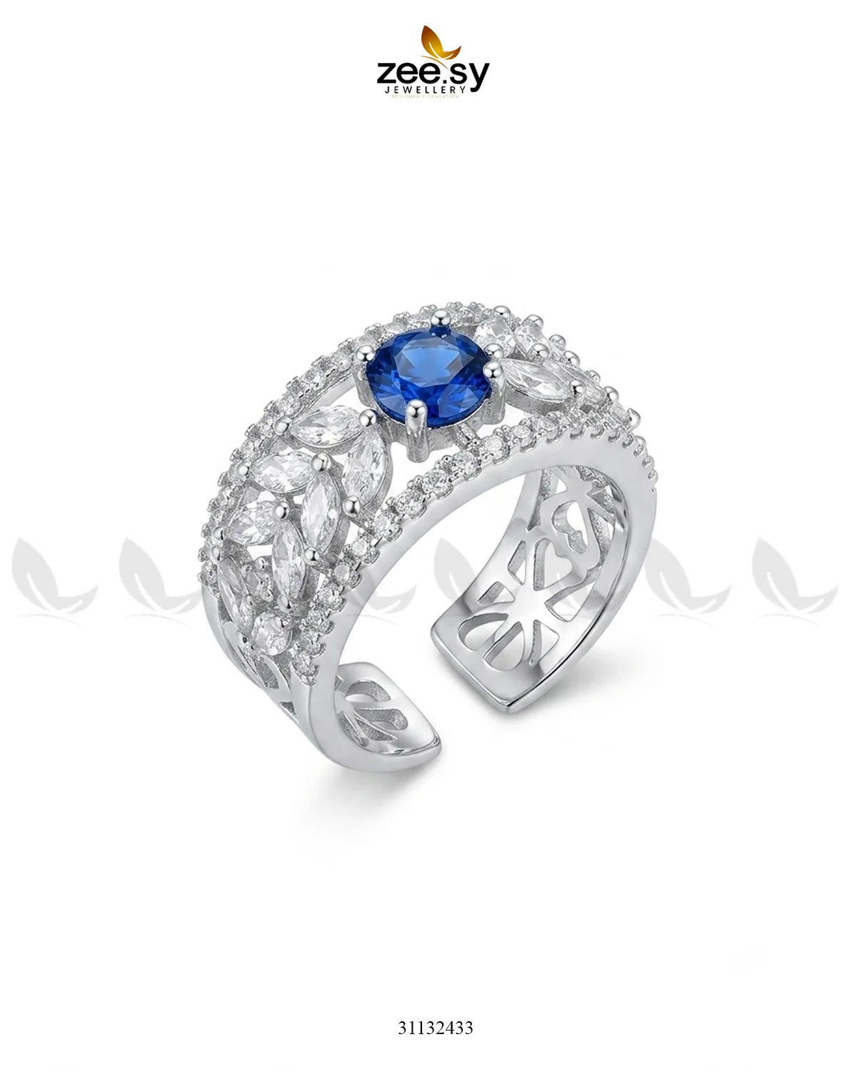 Silver Bloom Leaf Stone Ring