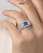 Silver Bloom Leaf Stone Ring