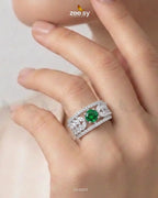 Silver Bloom Leaf Stone Ring