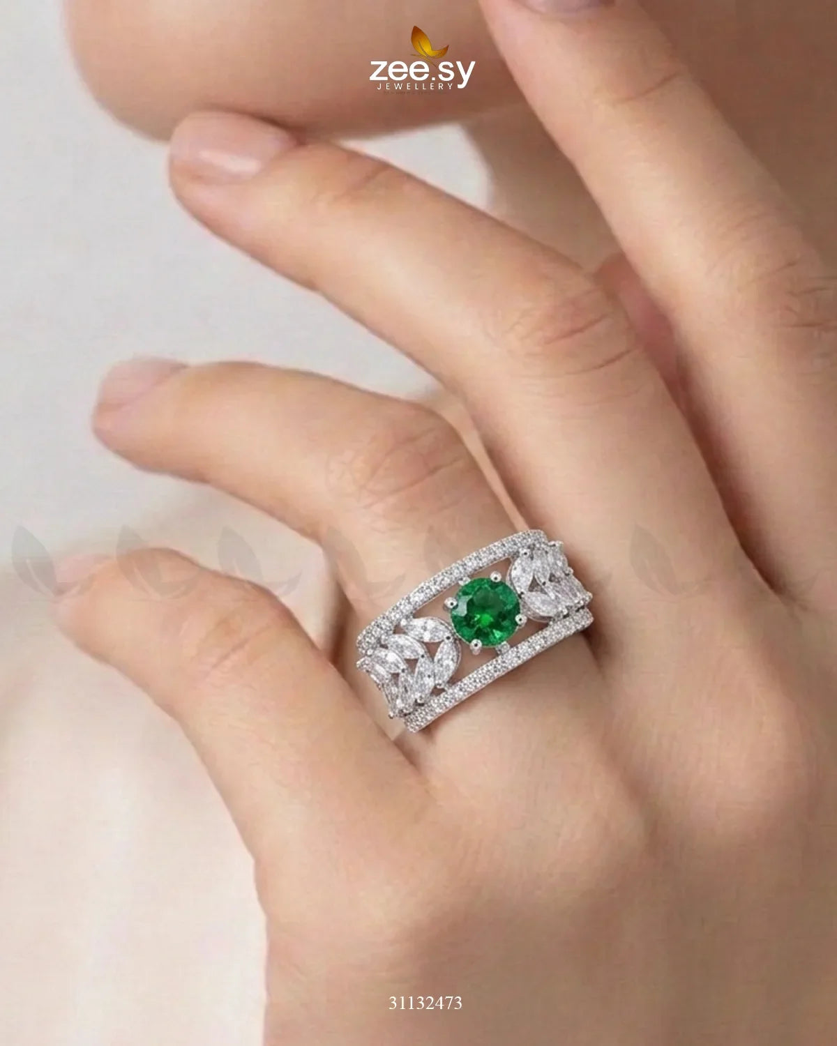 Silver Bloom Leaf Stone Ring