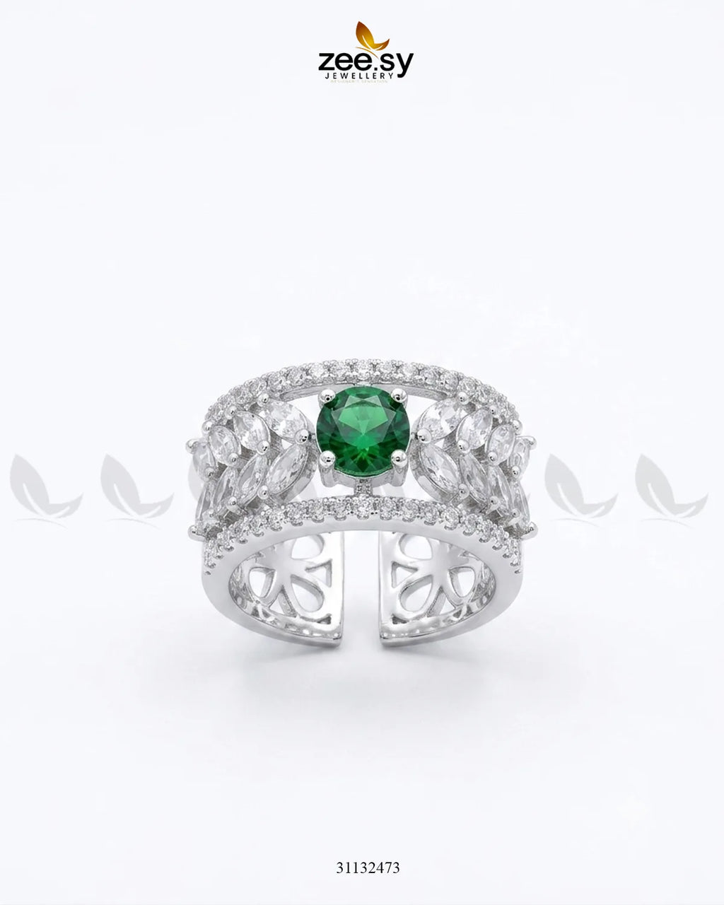 Silver Bloom Leaf Stone Ring