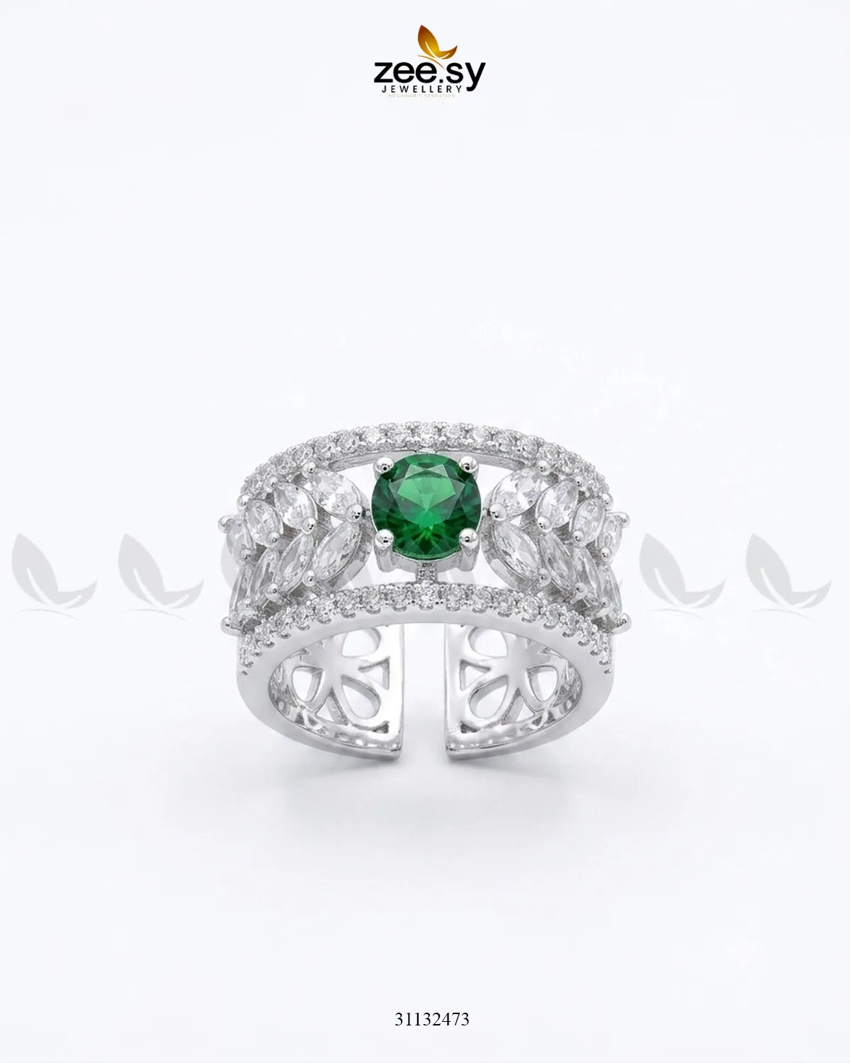 Silver Bloom Leaf Stone Ring