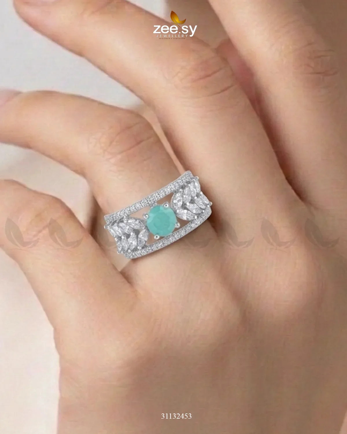 Silver Bloom Leaf Stone Ring