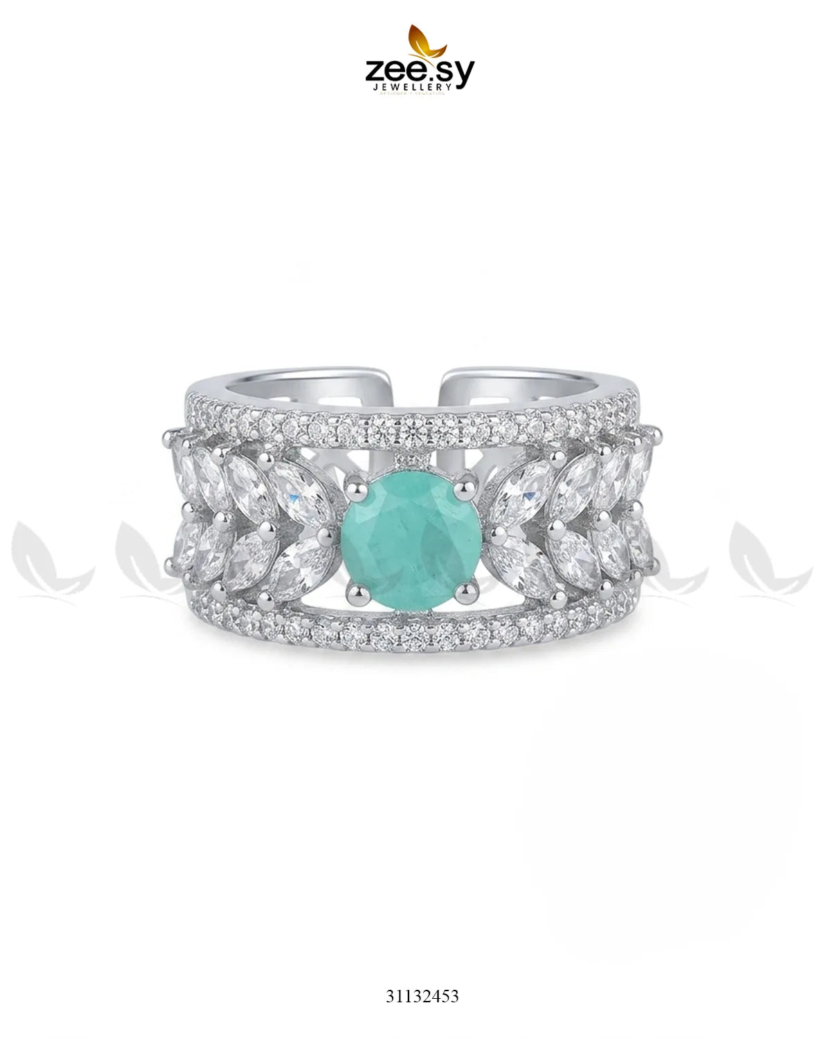 Silver Bloom Leaf Stone Ring