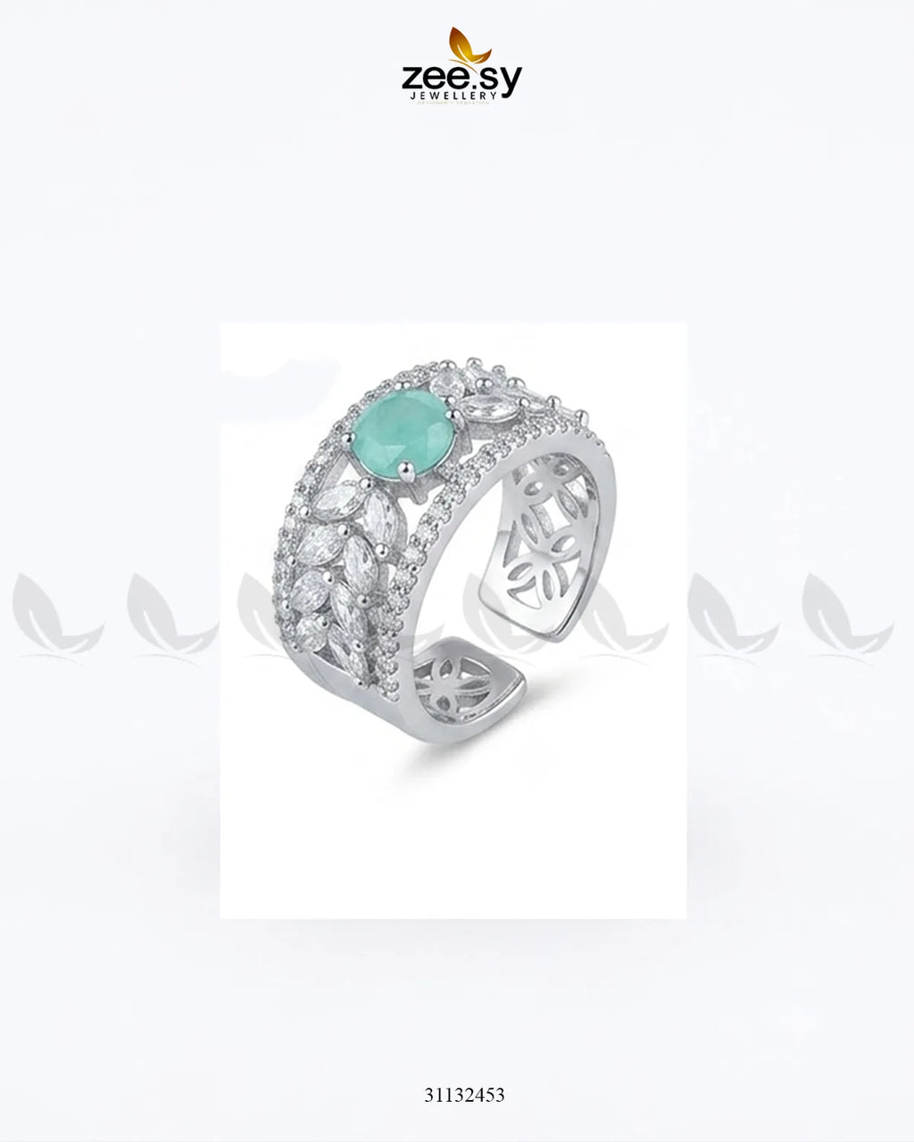 Silver Bloom Leaf Stone Ring