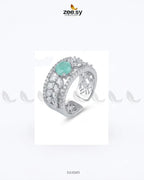 Silver Bloom Leaf Stone Ring