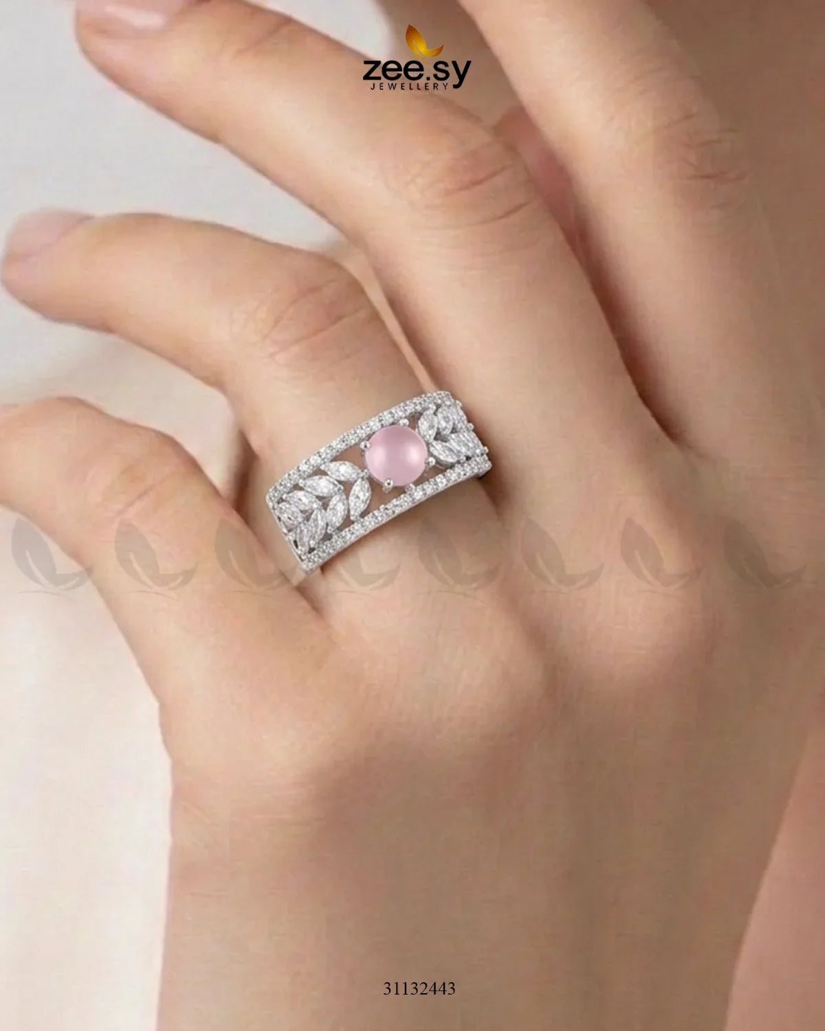 Silver Bloom Leaf Stone Ring