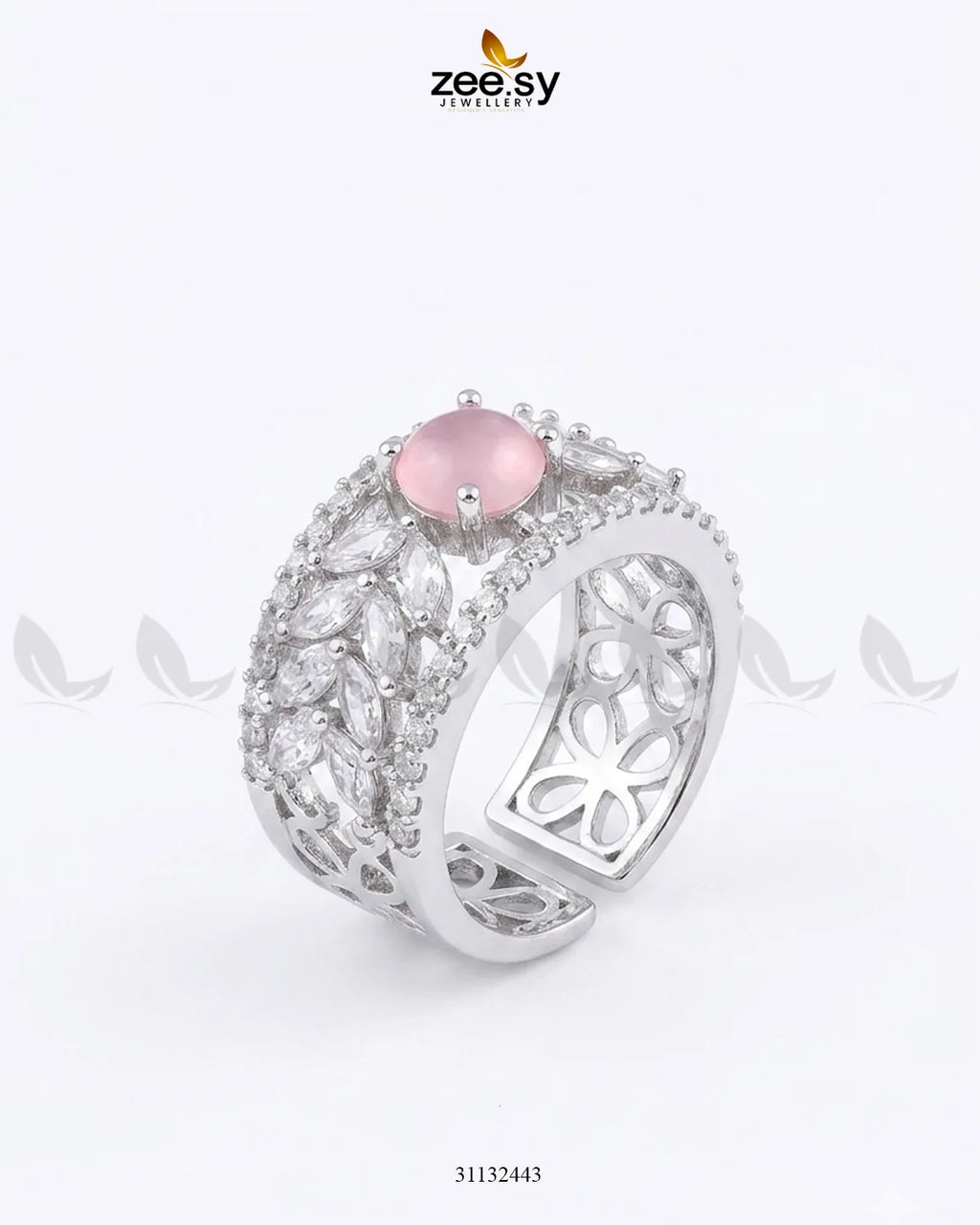Silver Bloom Leaf Stone Ring