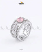Silver Bloom Leaf Stone Ring