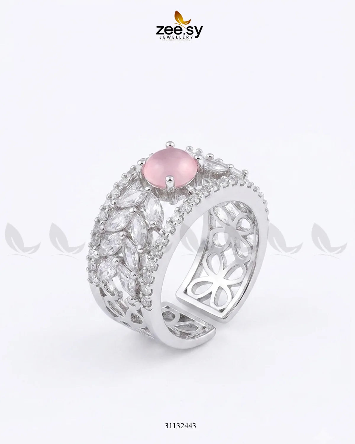 Silver Bloom Leaf Stone Ring