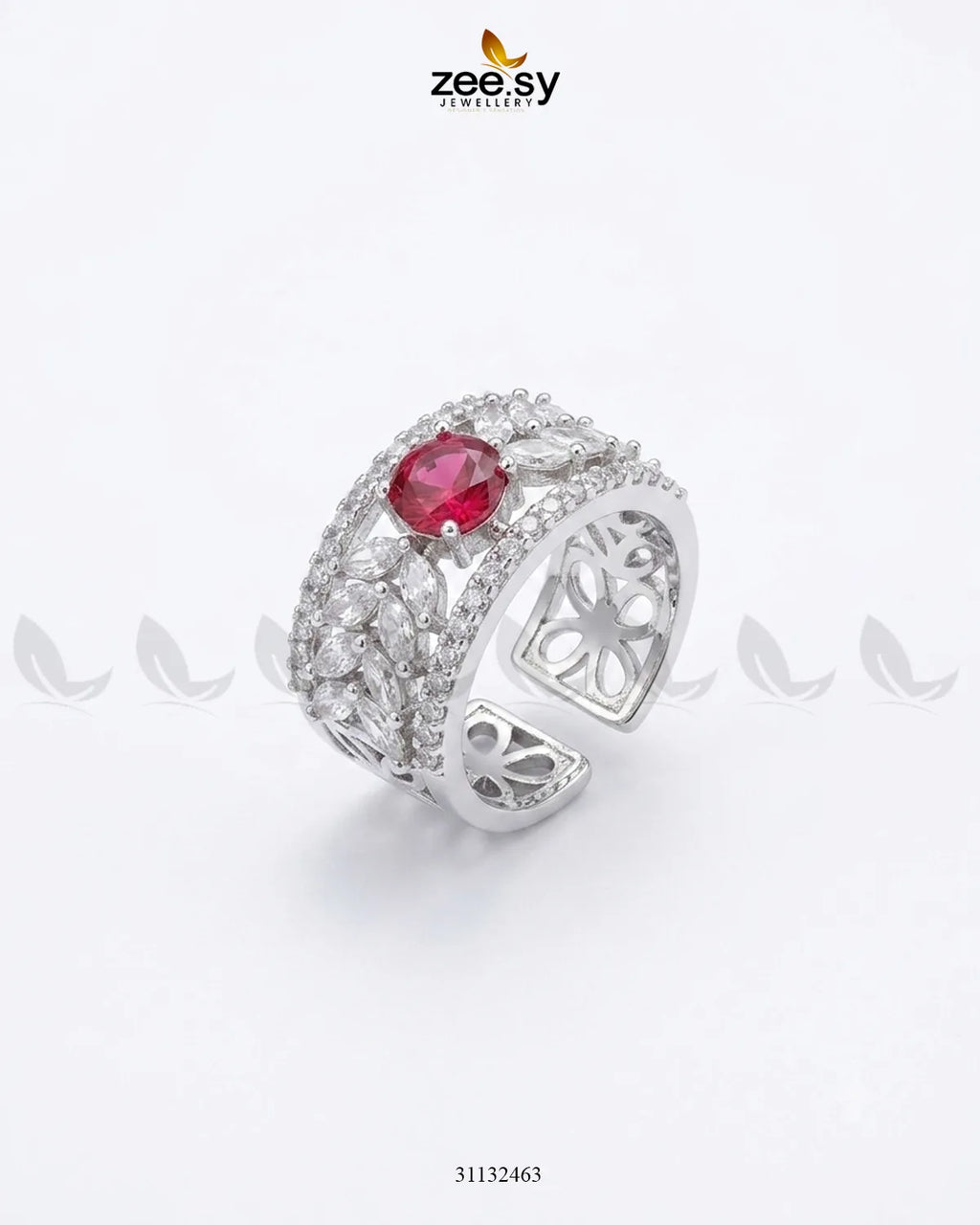 Silver Bloom Leaf Stone Ring