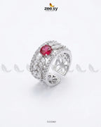 Silver Bloom Leaf Stone Ring