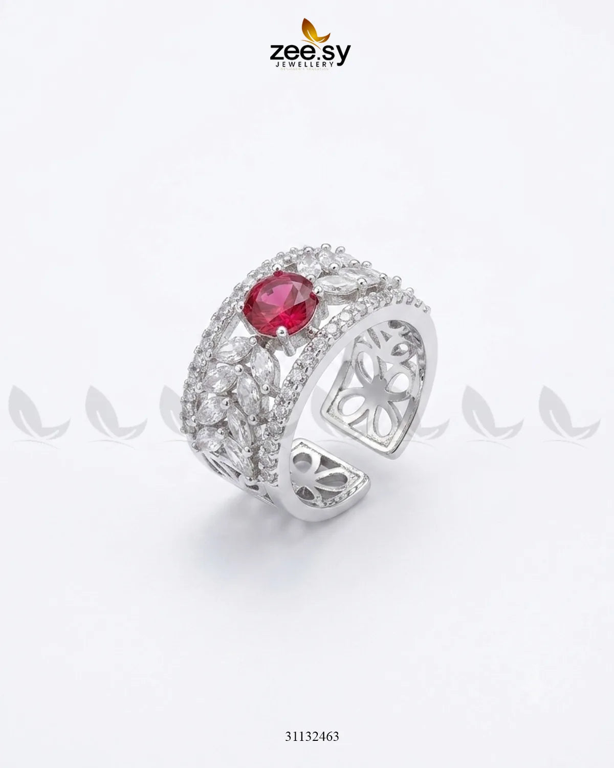 Silver Bloom Leaf Stone Ring