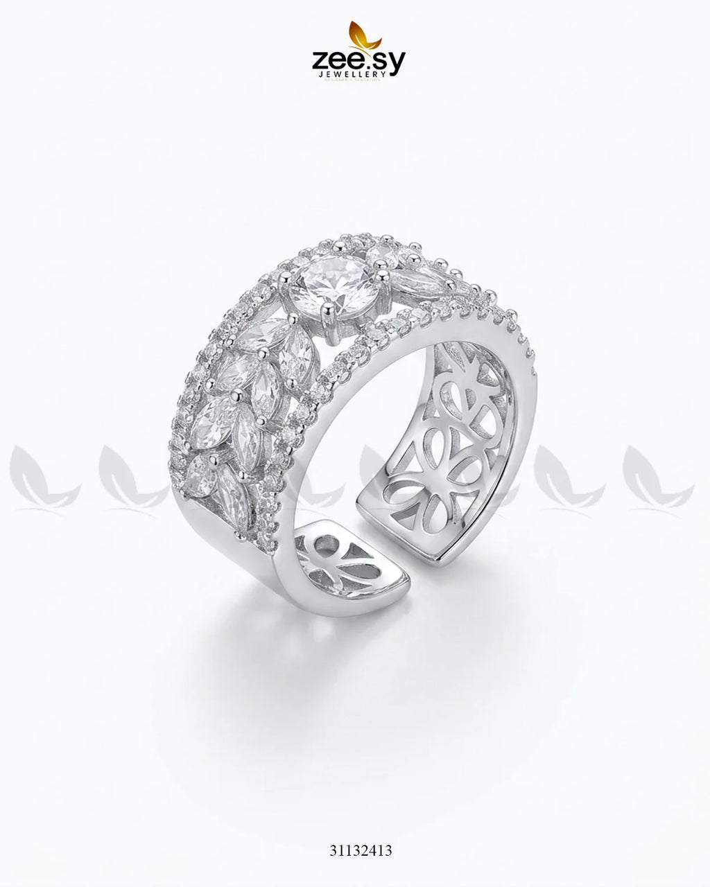 Silver Bloom Leaf Stone Ring