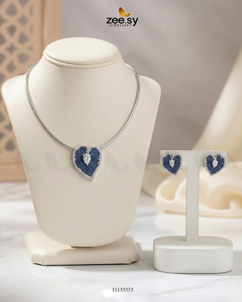 Silver Heart Cluster Pendant Set