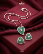 Silver Heart Cluster Pendant Set