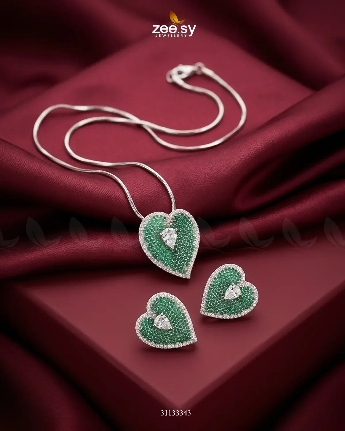 Silver Heart Cluster Pendant Set