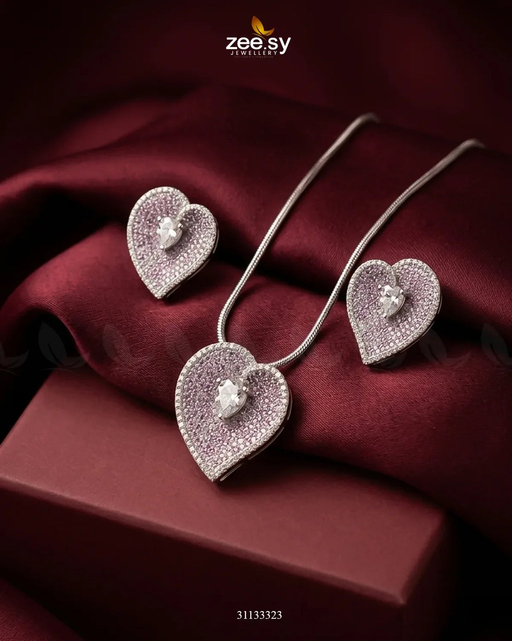 Silver Heart Cluster Pendant Set