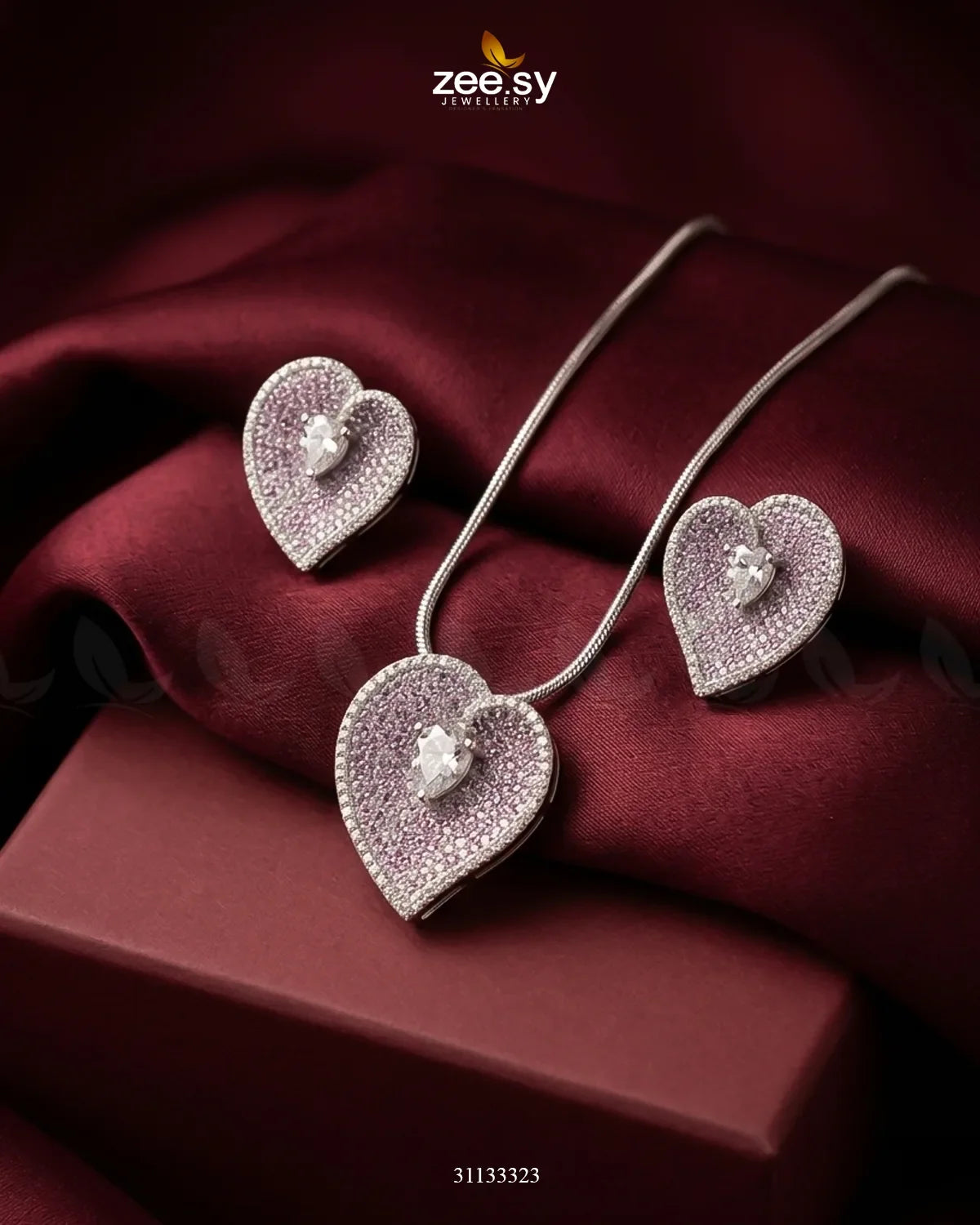 Silver Heart Cluster Pendant Set