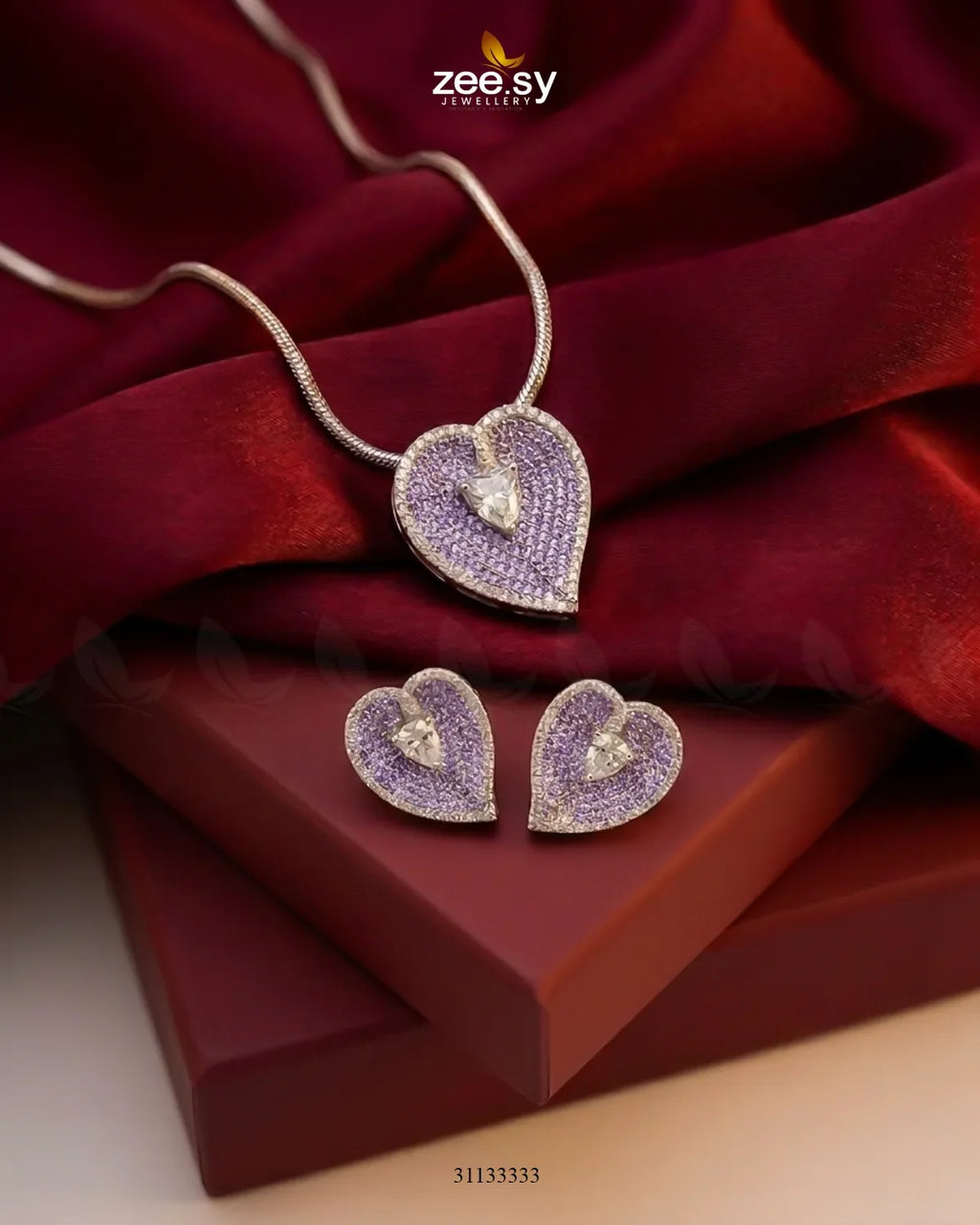 Silver Heart Cluster Pendant Set