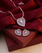 Silver Heart Cluster Pendant Set