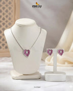 Silver Heart Cluster Pendant Set