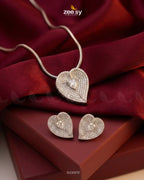 Silver Heart Cluster Pendant Set