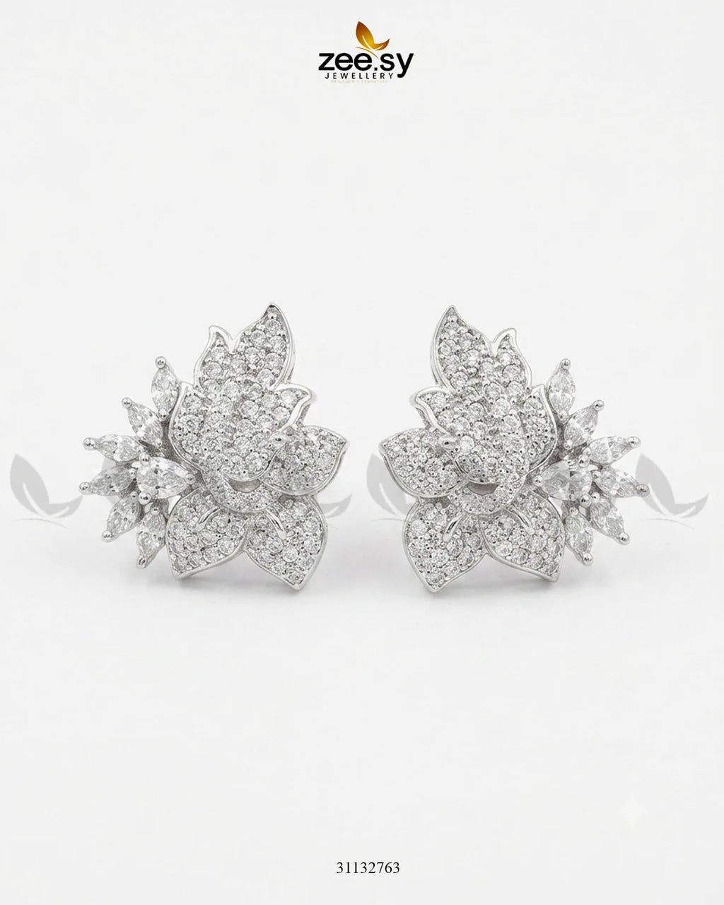 Silver Lotus Floral Cluster Earrings
