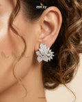 Silver Lotus Floral Cluster Earrings