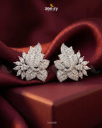 Silver Lotus Floral Cluster Earrings