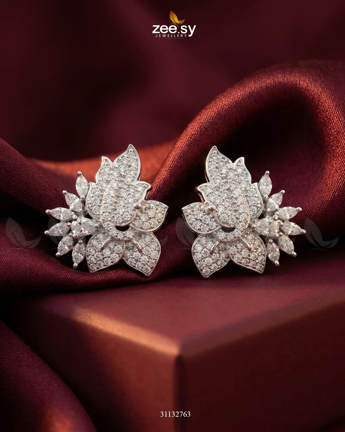 Silver Lotus Floral Cluster Earrings