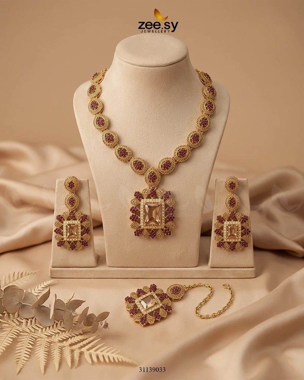 Square Bold Stone Necklace Set