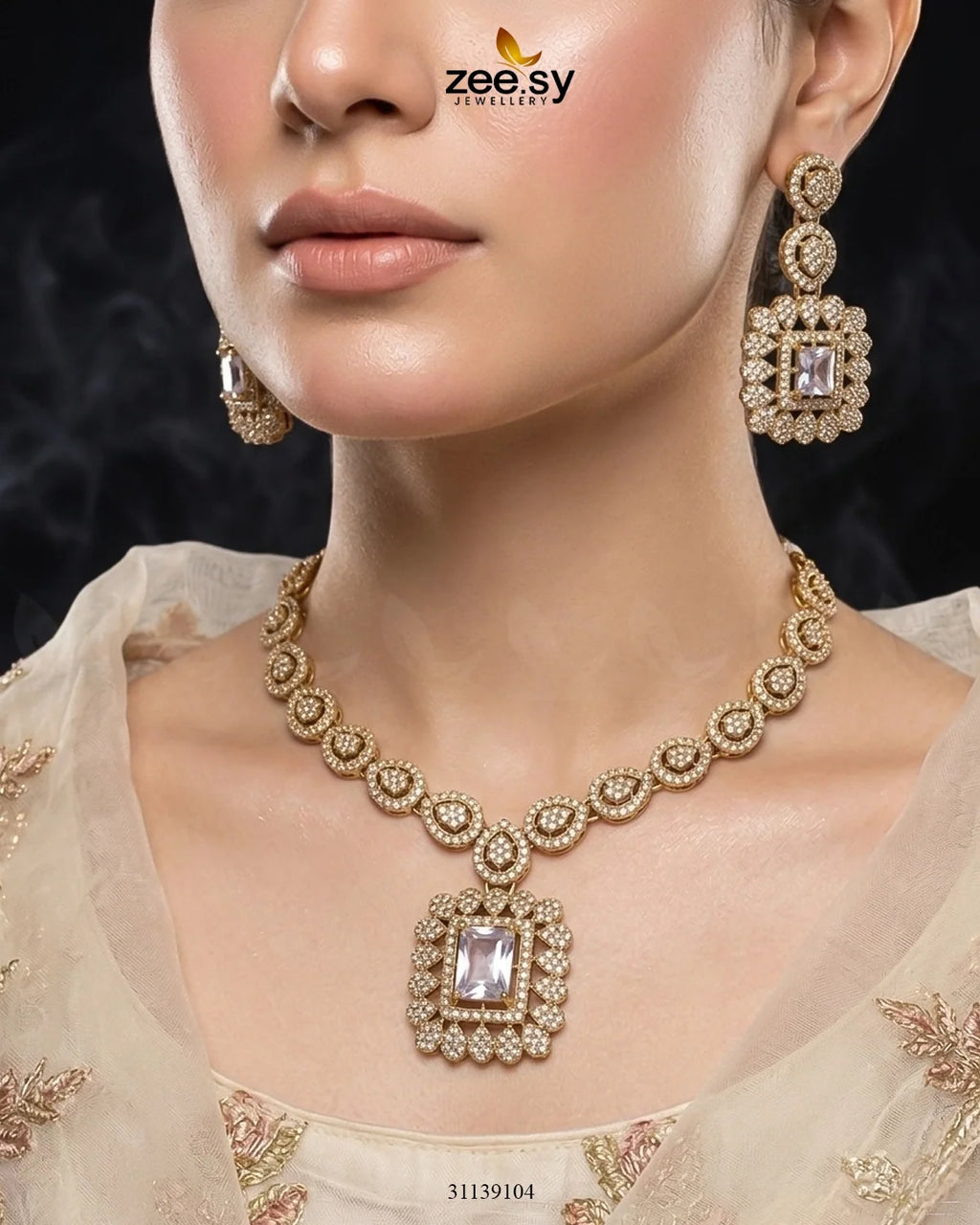 Square Bold Stone Necklace Set
