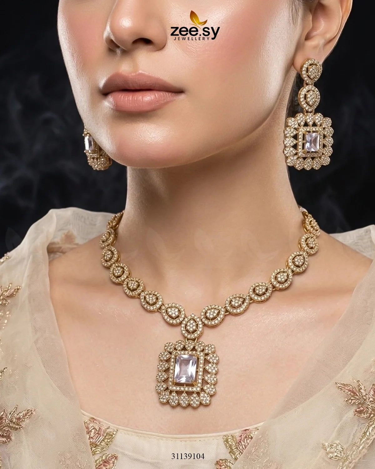 Square Bold Stone Necklace Set
