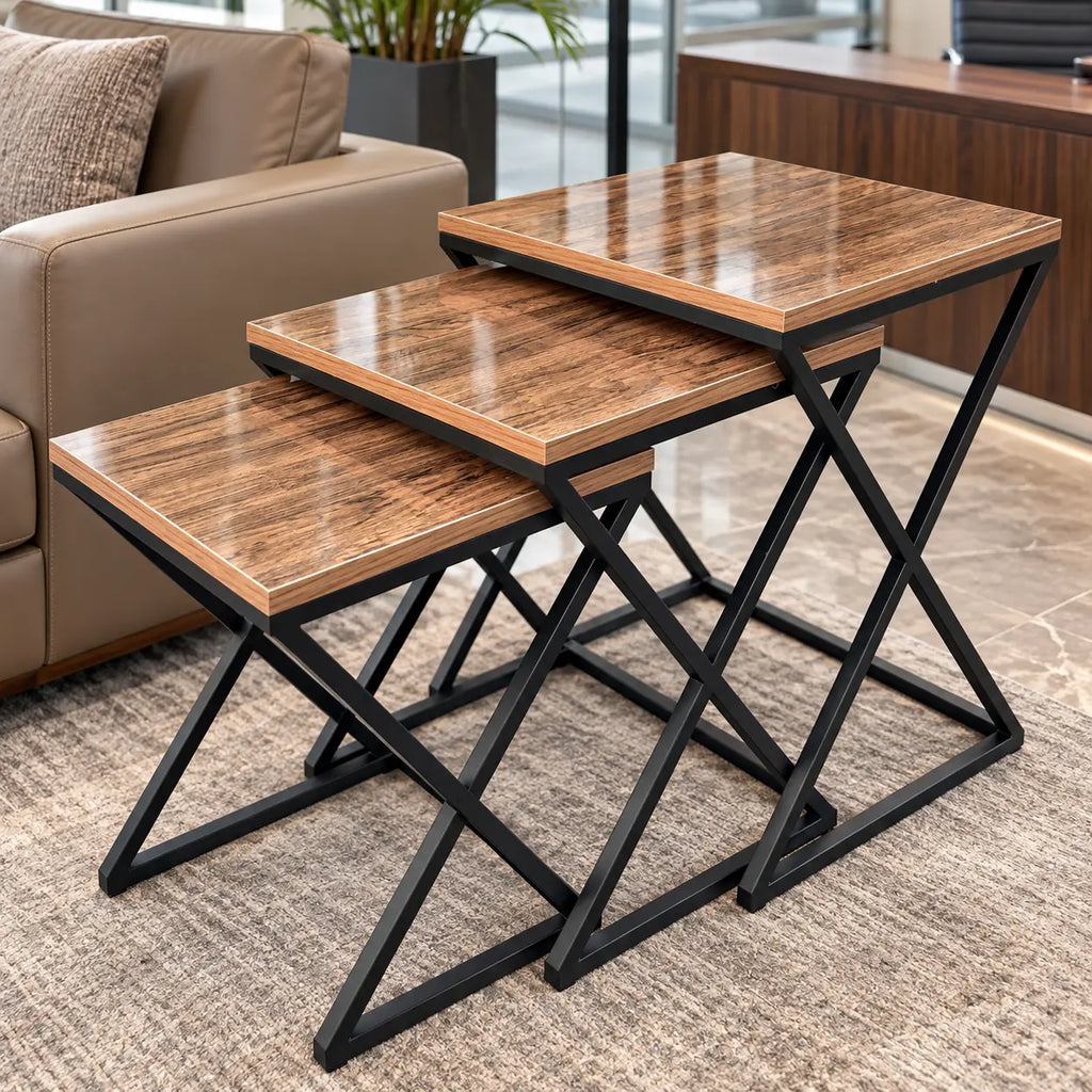 The Xandra Trio – Woodgrain Nesting Tables (Set of 3)