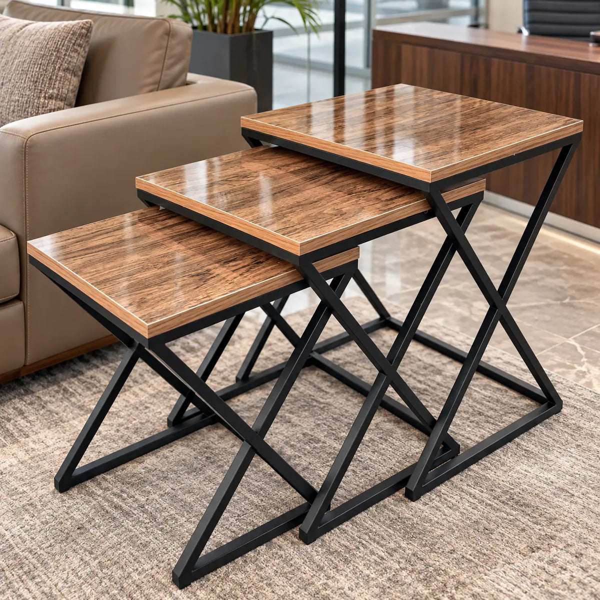 The Xandra Trio – Woodgrain Nesting Tables (Set of 3)