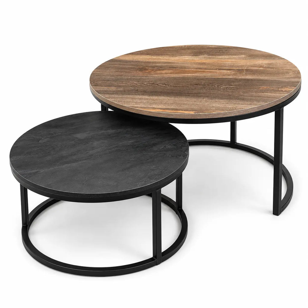 The Contrast Duo – Woodgrain & Charcoal Nesting Coffee Tables