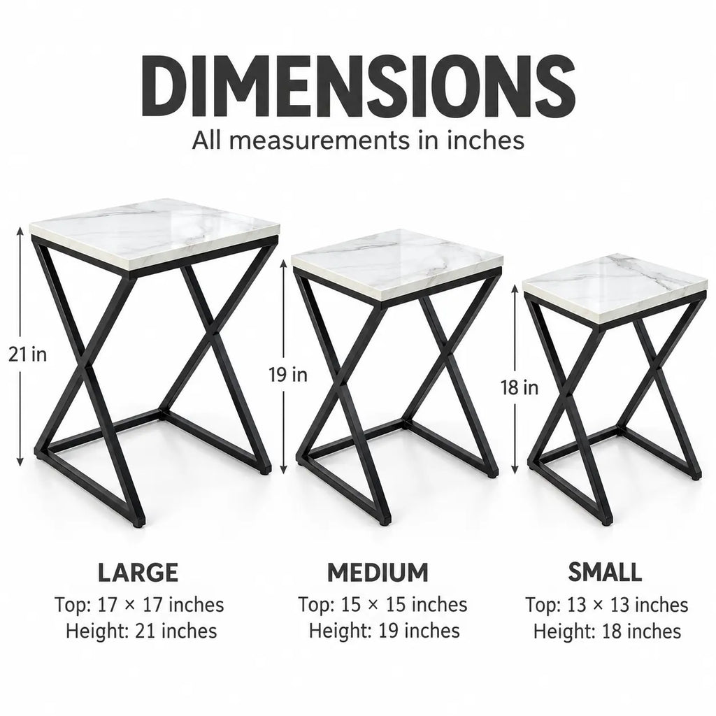 The Carrara Trio – White Marble-Look Nesting Tables (Set of 3)