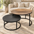 The Contrast Duo – Woodgrain & Charcoal Nesting Coffee Tables
