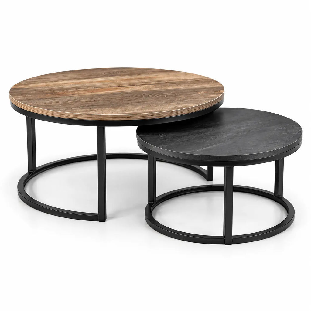 The Contrast Duo – Woodgrain & Charcoal Nesting Coffee Tables